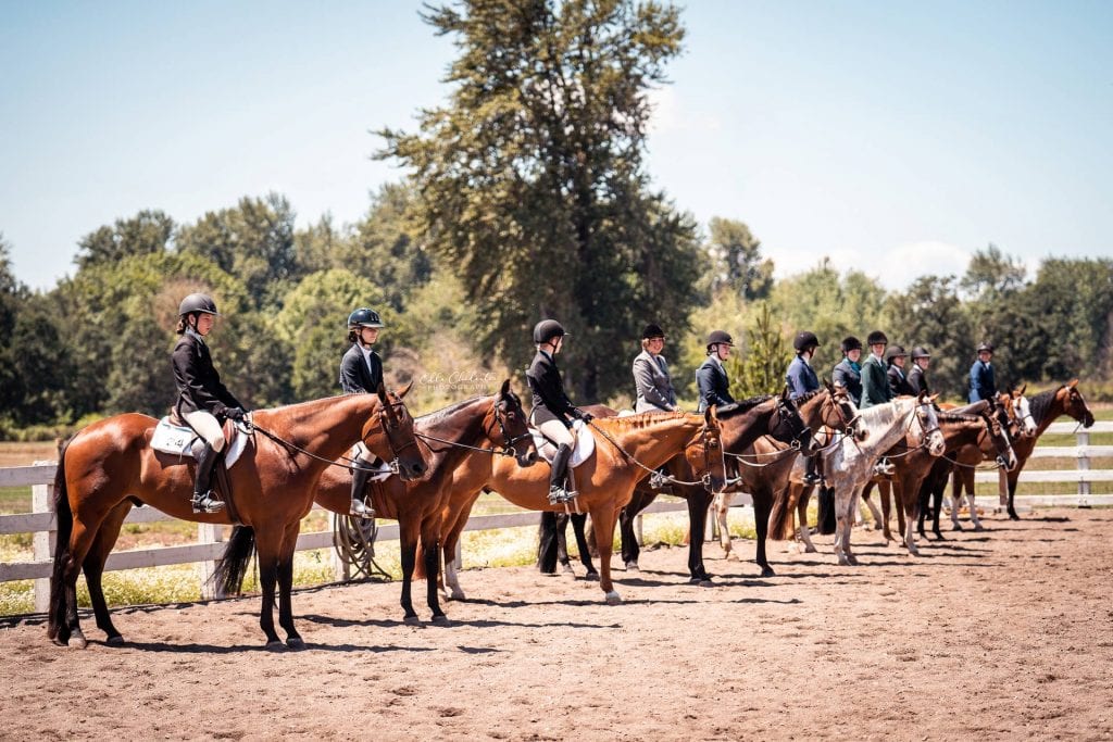 line up of riders in Fantasy Farms Belt Buckle Horse Show